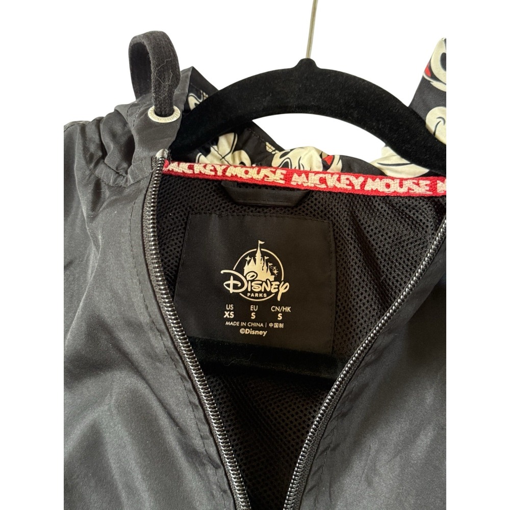 Disney Parks Mickey Mouse Windbreaker Jacket Black Hooded Zip Up Womens XS New - Picture 4 of 5